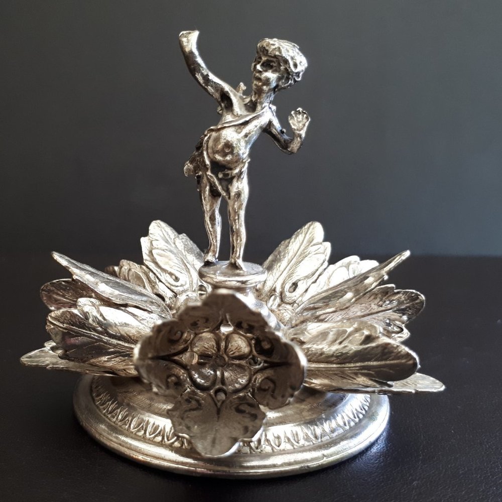 Vintage Pewter metal statue by flowers Statue